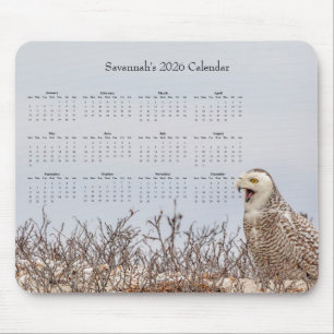 2026 Snowy Owl Full-Year Customizable Calendar  Mouse Mat
