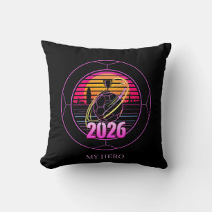 2026 Soccer Tournament Neon Retro Emblem Graphic Cushion