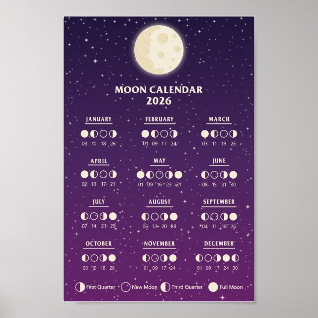 2026 Space Lunar Cycles Galaxy Moon Phase Calendar Poster (Front)
