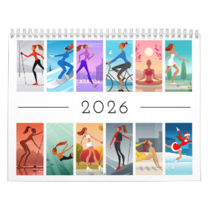 2026 Sport Fitness Young Woman Girl Colorful Calendar