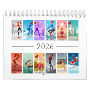 2026 Sport Fitness Young Woman Girl Colorful Calendar