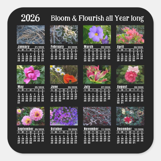 2026 SU Calendar Flower black Custom Vinyl Sticker (Front)