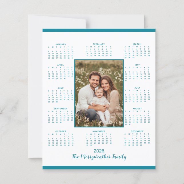 2026 Teal Blue Photo Calendar Holiday Card (Front)
