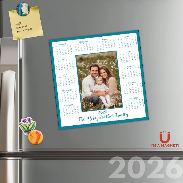 2026 Teal Blue Photo Magnetic Calendar (2026 Teal Blue Photo Magnetic Calendar)