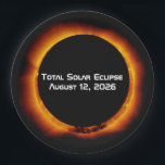 2026 Total Solar Eclipse Paper Plate<br><div class="desc">A total solar eclipse will be visible on Wednesday, August 12, 2026 over the northern Atlantic Ocean and Arctic, Greenland, Iceland, northern Spain and northeastern Portugal. A partial solar eclipse will be visible in the North America & Europe. On land, the greatest duration of the eclipse will be in Latrabjarg...</div>