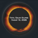 2026 Total Solar Eclipse Paper Plate<br><div class="desc">A total solar eclipse will be visible on Wednesday, August 12, 2026 over the northern Atlantic Ocean and Arctic, Greenland, Iceland, northern Spain and northeastern Portugal. A partial solar eclipse will be visible in the North America & Europe. On land, the greatest duration of the eclipse will be in Latrabjarg...</div>