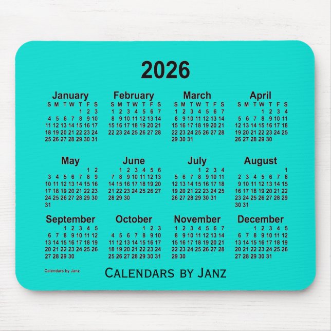 2026 Turquoise Calendar by Janz Mouse Pad (Front)