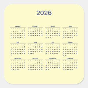 2026 Twelve Month Calendar Square Sticker
