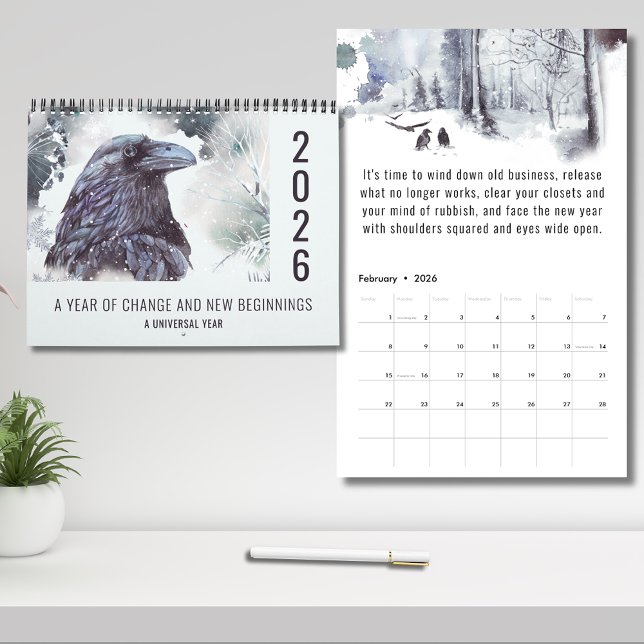 2026 Universal Year of Change Motivational Calendar (2026-A Year of Change and New Beginnings 12 Month Calendar - Displaying the cover and February)