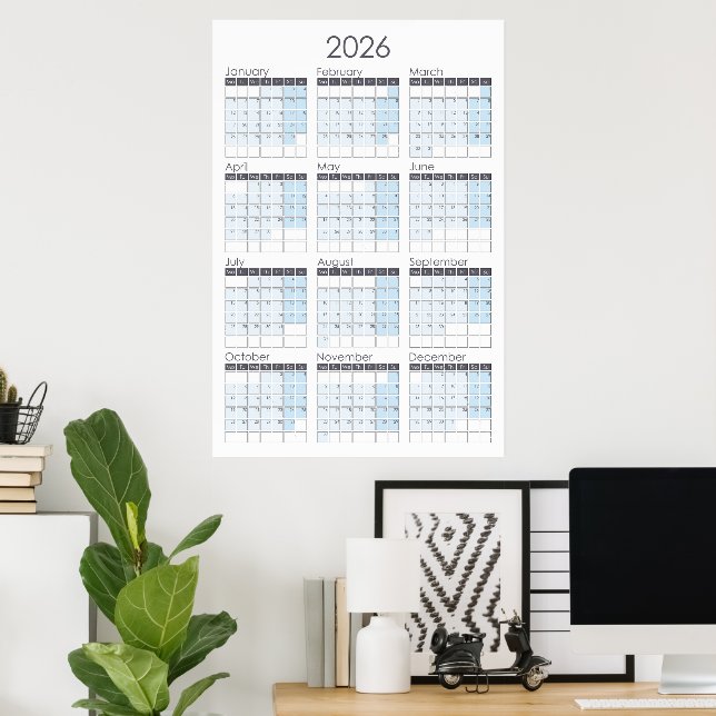2026 Vertical Year Calendar Poster (Home Office)