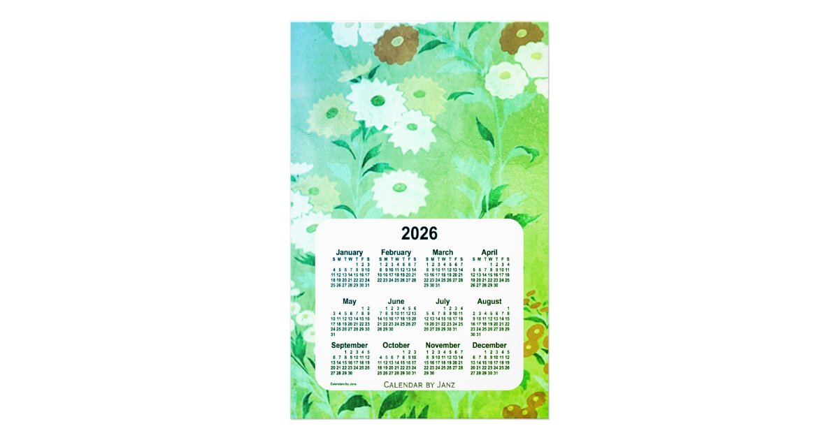 2026 Wall Flower Paper Calendar by Janz Green Leaf Zazzle.co.uk