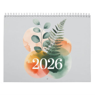 2026 Watercolor Botanical Calendar – Elegant Minim