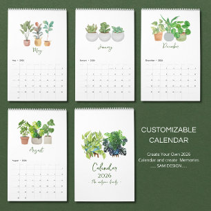 2026 Watercolor Succulent & Leaf Calendar Botani