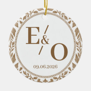 2026 Wedding Photo Monogram Initials & Date Ceramic Tree Decoration