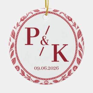2026 Wedding Photo Monogram Initials & Date Ceramic Tree Decoration