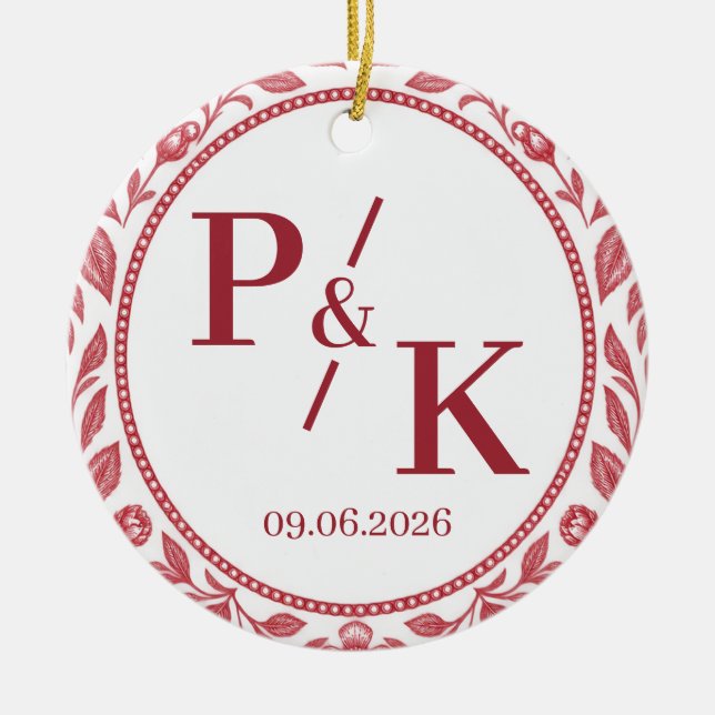 2026 Wedding Photo Monogram Initials & Date Ceramic Tree Decoration (Front)
