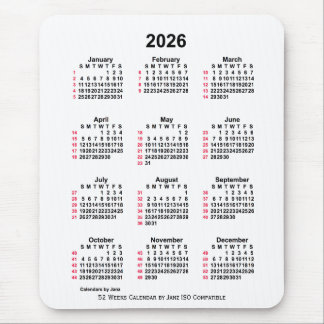 2026 White 52 Weeks ISO Calendar by Janz Mouse Mat