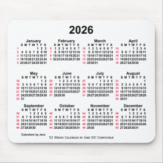 2026 White 52 Weeks ISO Calendar by Janz Mouse Mat