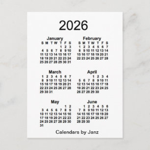 2026 White 6 Month Mini Calendar by Janz Postcard