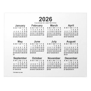 2026 White Calendar by Janz 11x8.5 Notepad