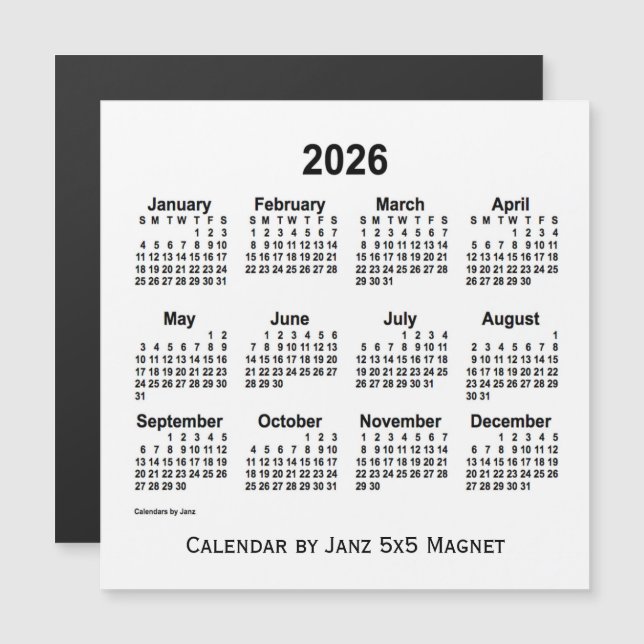2026 White Calendar by Janz 5x5 Magnet (Front/Back)