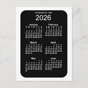 2026 White Neon 6 Month Mini Calendar by Janz Postcard