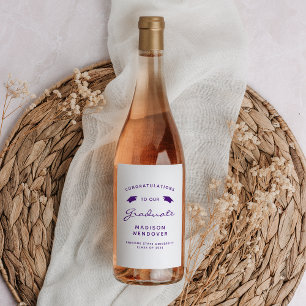 2026 White Purple Script Cap Graduation Wine Label