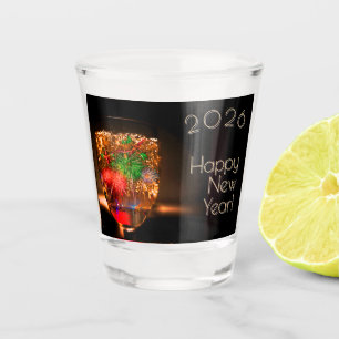 2026 wishes with fireworks and bubbles shot glass