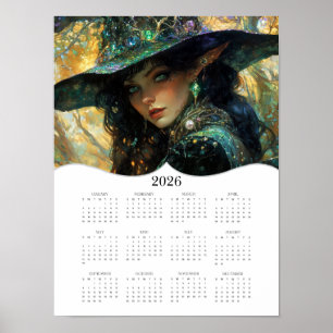 2026 Witch Full Year Yearly Wall Calendar Poster