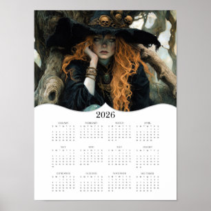 2026 Witch Full Year Yearly Wall Calendar Poster