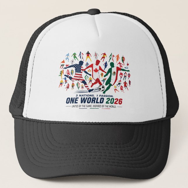 2026 World Soccer Unity: 3 Nations 1 Passion Trucker Hat (Front)