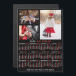 2026 Year Calendar Black Red Personalized Photo Magnetic Invitation<br><div class="desc">This 2026 year, 3-photo and custom text / personalized monthly calendar magnetic card shows the days of the week for each month in classic, professional-looking white and red on a black background. This is a simple, bold yearly calendar to help you conquer the new year. Always know what date it...</div>