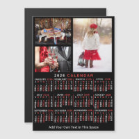 2026 Year Calendar Black Red Personalized Photo