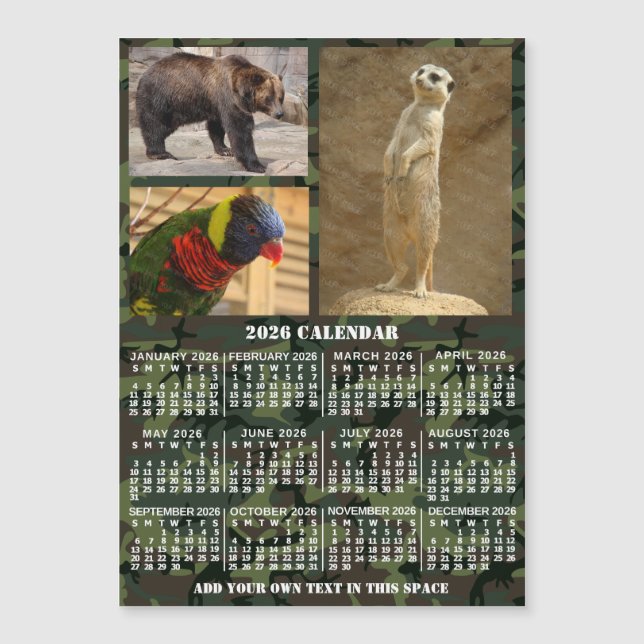 2026 Year Calendar Camouflage Add 3 Photos Magnet (Front)
