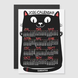 2026 Year Calendar Mid-Century Black Cat Monthly Magnetic Invitation