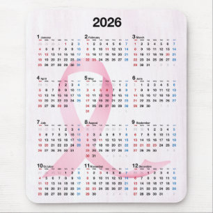 2026 Year Calendar Pink Ribbon Mouse Mat