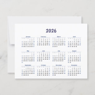 2026 Year Monthly Calendar All Days Postcard