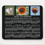 2026 Year Monthly Calendar Black Custom 3 Photos Mouse Mat<br><div class="desc">This 2026 year 3-photo personalized monthly calendar mousepad / mousemat shows the days of the week for each month in classic, professional-looking white on a black background. This is a simple, minimalist, bold yearly calendar mousepad to help you conquer the new year. Always know what date it is and check...</div>