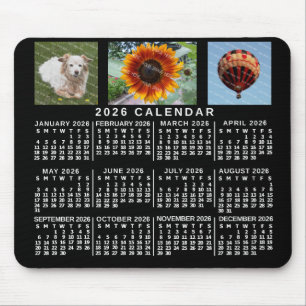 2026 Year Monthly Calendar Black Custom 3 Photos Mouse Mat