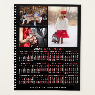 2026 Year Monthly Calendar Black Custom 9 Photos Planner