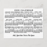 2026 Year Monthly Calendar Classic White and Black