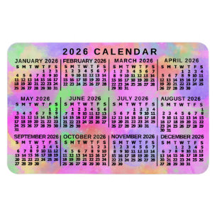 2026 Year Monthly Calendar Rainbow Splatter Paint Magnet