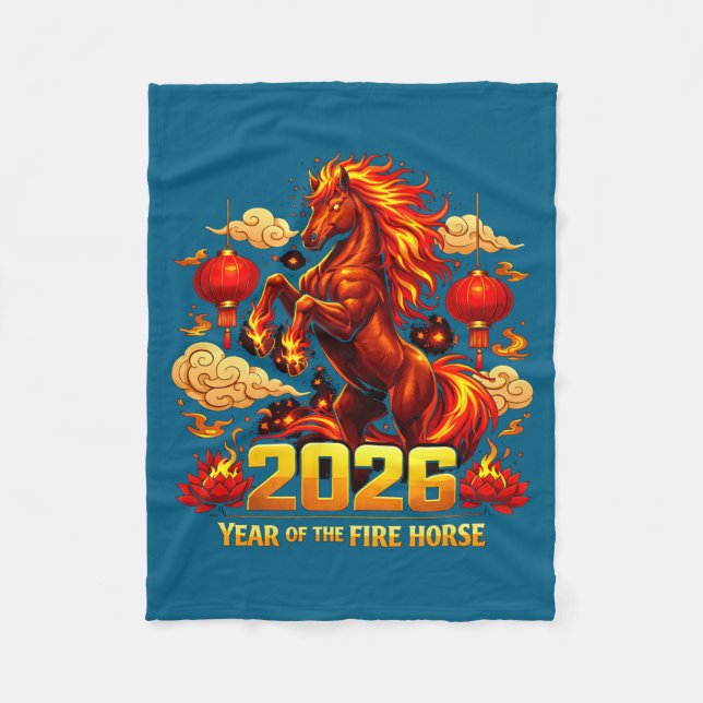 2026 Year Of Fire Horse Chinese Zodiac New Year De Fleece Blanket (Front)
