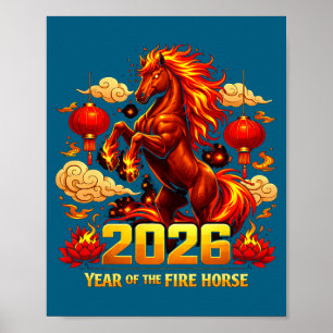 2026 Year Of Fire Horse Chinese Zodiac New Year De Poster