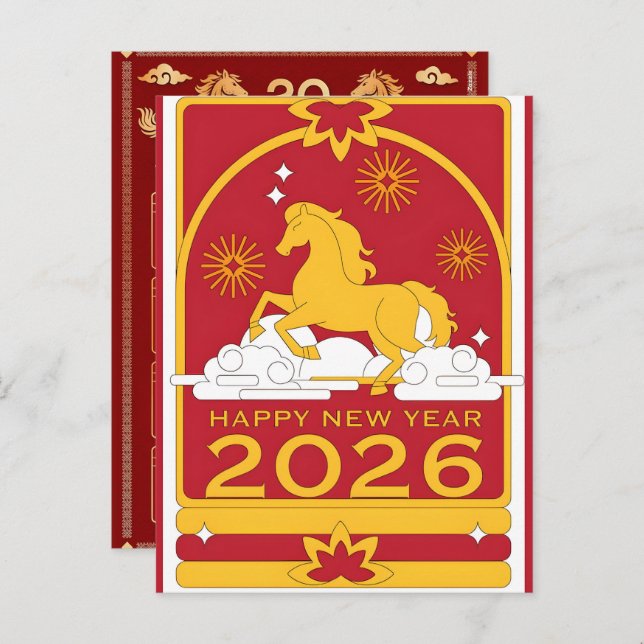 2026 Year of Horse Chinese Wall Calendar Holiday Postcard (Front/Back)