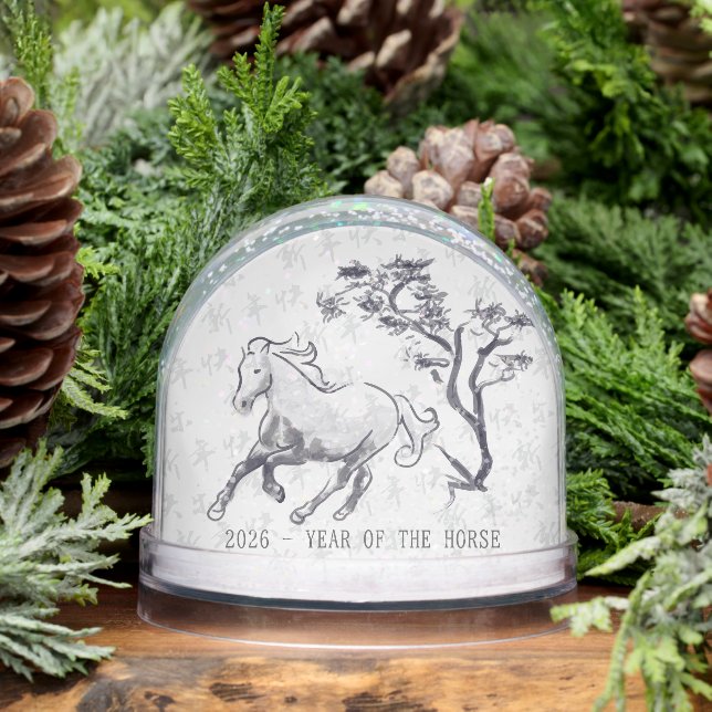 2026 Year of the Fire Horse Black and White  Snowglobe (Winter)