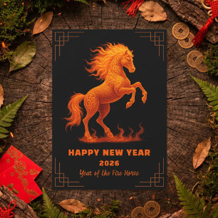 2026 Year of the Fire Horse Chinese Zodiac Holiday Postcard