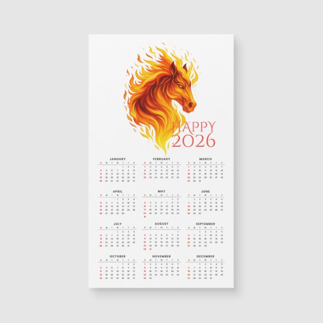 2026 Year of the Fire Horse Magnetic Calendar (Front)