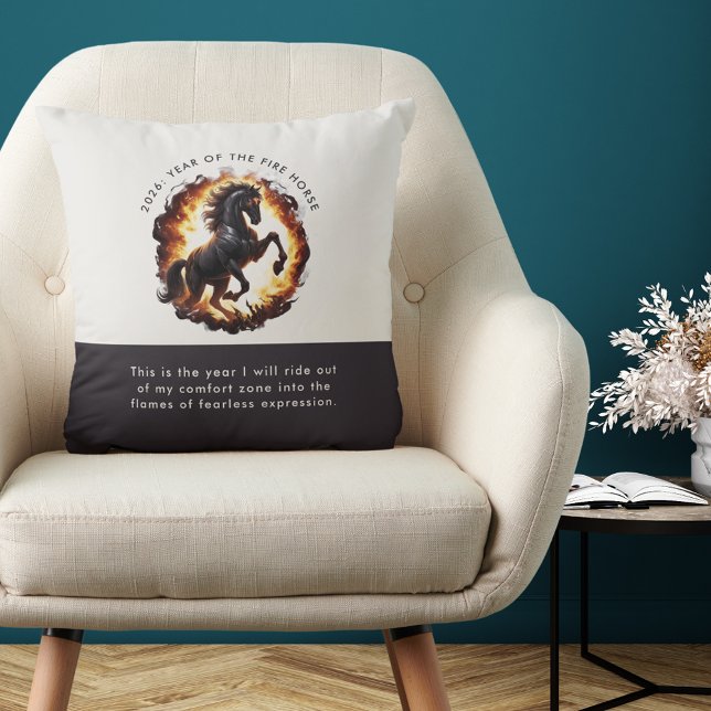 2026 Year of the Fire Horse Motivational Quote Cushion (2026 Year of the Fire Horse Motivational Quote Throw Pillow)