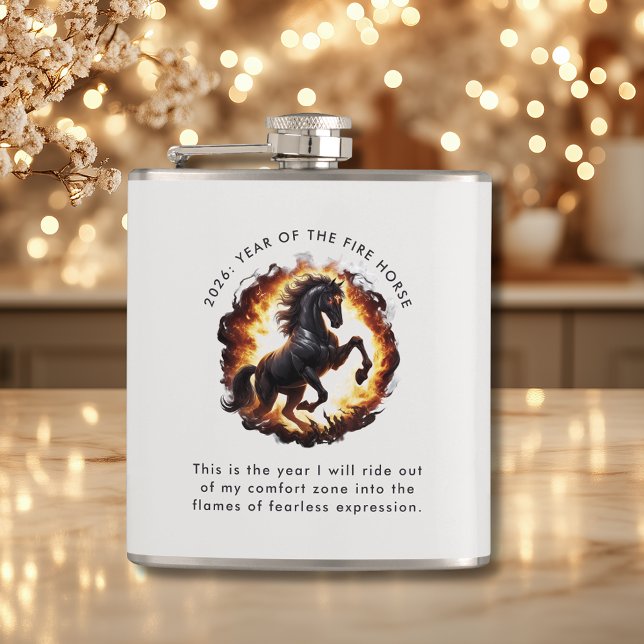 2026 Year of the Fire Horse Motivational Quote Hip Flask (2026 Year of the Fire Horse Motivational Quote Chinese New Year Flask)